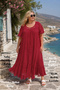 - Bohemian Lace Detailed Flounced Viscose Maxi Dress O1703-Red
