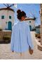 Women's Dark Baby Blue Tasseled Textured Oversized Comfortable Fit Loose Shirt - 2