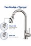 Kitchen Faucet with Pull Down Sprayer - Stainless Steel Kitchen Mixer Tap Dual Function Tap | Basin Sink Tap Faucets High Arc 360° Swivel Spout, Single Handle Deck Mounted - Silver - 5