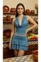 Women's Degaje Collar Crop Blouse Layered Skirt Beach Dress Set - 6