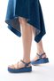 Zri̇n-1017 Premium Blue Denim Stone Wedge Heeled Women's Sandals - 2