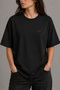 Pink Mood Wave Embroidered Black Oversize Unisex T-Shirt 30/1 Regular Fabric - 5