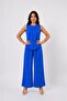 Women's Cobalt Blue Linen Textured Comfortable Cut Top and Bottom Set Hzl26S-Vl15141
