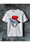 Blue Cat Red Hat Printed Oversize T-Shirt