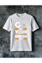 Orange Plain Face Printed Oversize T-Shirt