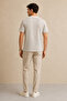 Men's Ecru Striped Textured Fabric Crew Neck T-Shirt - 5