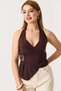 Women's Low-Cut Gold Buckle Detailed Sleeveless Blouse Brown - 3