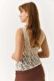 Women's Transparent Guipure Backless Thick Strap Blouse Beige - 3