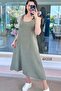 Button Detail Strapped Linen Dress 6Y219 - 3