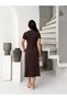 Women's V-Neck Gold Buttoned and Buckled Belted Midi Short Sleeve Modal Dress - 4