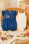 Baby Girl Denim Jumpsuit with Embroidered Ruffle Sleeves and Perforated Thin Straps Bodysuit Summer Stylish Comfortable Cotton