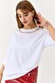 Women's Gold Chain Collar Crew Neck Tshirt White - 3