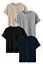 Men's 4-Piece Basic T-Shirt Pack Stone Gray Black Navy Blue Color Relaxed Fit Cotton T-Shirt