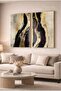 Black and Gold Marble Textured Modern 2-Piece Glass Painting Set - Gold Metal Framed Home and Office Painting