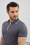 Men's Zippered Stripe Detailed Anti-Sweat Polo Collar T-Shirt - 8