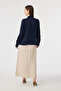 Elegant Navy Blue Shirt with Textured Scarf Detail 0143 - 8