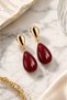 Burgundy Drop Stone Gold Detailed Dangle Earrings for Women Stylish Evening Dress Daily Combination - 7