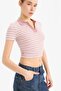 Fitted Polo Neck Striped Twill Camisole Short Sleeve T-Shirt E7907Ax25Sm - 4