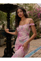 Pink Floral Cold Shoulder Sleeve Bodycon Maxi Dress - 6