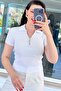 Polo Collar Ribbed Camisole Tshirt with Zipper on the Collar 6Y160