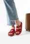 Women's Red Leather Slippers with Window Buckle and Gold Detail, Comfortable Sole, Stylish Daily Slippers - 2