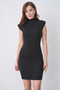 Women's Stylish Striped Mini Dress with Stand Collar and Padded Design 77159 - 4