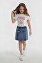 Ecru Ballerina Patterned Badili Jean Skirt Girls' 2-Piece Set 24565 - 2
