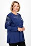 Women's Blue Stone Detailed Combed Cotton Blouse - 2