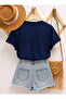 Unisex Navy Blue Pocket Ribbon Printed Crew Neck T-Shirt - 2