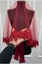Burgundy Bridal Veil Set, Guipure and Pearl Decorated Henna Night Veil Alı Cover 6 Pieces - 7