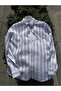 Men's Three Stripes Linen Oversize Relaxed Fit Long Sleeve Summer Shirt