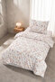 Wildflower Patterned Single Cotton Duvet Cover Set |   Modern Dowry Set (Duvet Cover, Non-Slip Sheet and Pillowcase) - 4