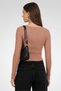 Women Square Neckline Long Sleeve Textured Top, Rose Pink - 4