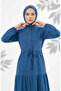 Half buttoned waist tie layered dress 2273-02 indigo - 4