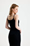 Black Strap Slit Long Dress - 4