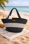 Beach Bag Jute Cord Handcrafted Gray Color Light Gray Thick Stripes - 2