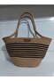 Beach Bag Jute Cord Rope Handcrafted Wicker Black Striped - 3