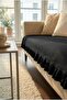 Linen Cotton Sofa Cover with Ruffles Black 90X200 cm Stylish and Natural Look - 4