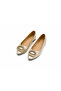 Gold Stone Buckle Women's Ballerina Patterned Pointed Toe Comfortable Insole - 2