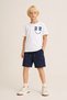 Boy's Printed White T-Shirt and Navy Blue Shorts with Cargo Pockets Set 100% Cotton