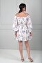 Women's Madonna Collar Shoulder Lace-Up Lined Lined Floral Patterned Short Chiffon Dress - 4