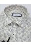 Short-Sleeved Men's Shirt with Navy Blue Leaves and Square Patterns on a Yellow Background. - 4