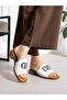 Mi̇lenor White Genuine Leather Women's Slippers - 4