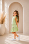 Girl's Two-Piece Set Pistachio Green Ruffle Sleeve Layered Skirt Set - 3