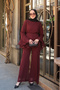 Women's Chiffon Suit with Drawstring Waist Trousers, Burgundy - 4