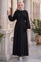 Belted Elastic Waist Modal Dress Black Hm2916 - 3