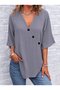 Women's Short Sleeve V-Neck Buttoned Blouse