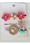Brooch - Set of 3 Dark Pink Brooches with Flowers, Butterflies, Hearts and Pearl Details - 3