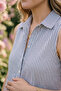 Aura Relax Shirt Collar Zero Sleeve Striped Maternity Dress - 4