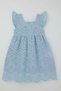 Girl's Dress with Lace Detail and Floral Embroidery, 8-14 Years, Light Blue - 2
